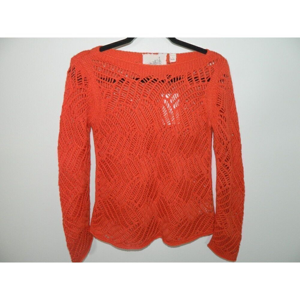 Anthropologie Angel of the North Sweater Size Small‎ Orange Open Knit Crochet